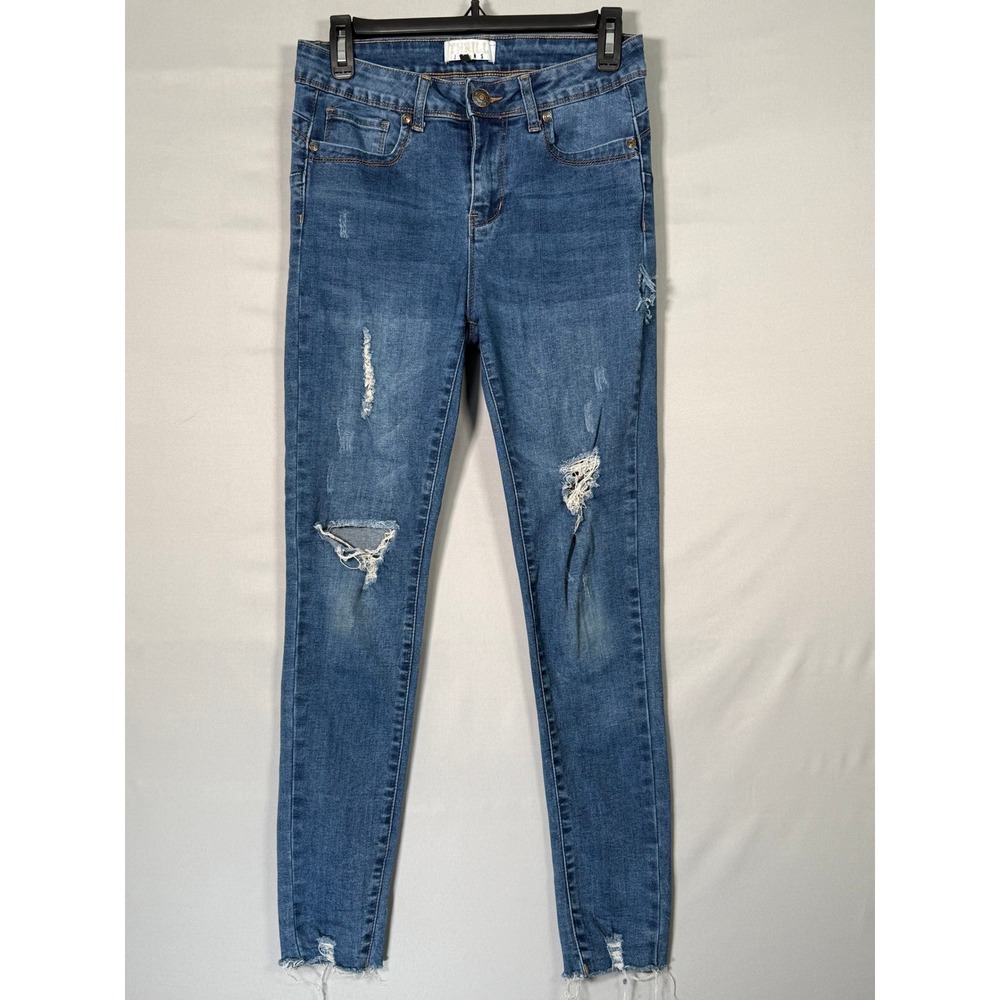 THRILL JEANS Women's Size 7 Blue‎ Distressed Skinny Jeans